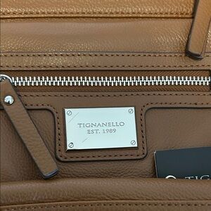 Tignanello Caramel Tan Leather Satchel with Silver Hardware